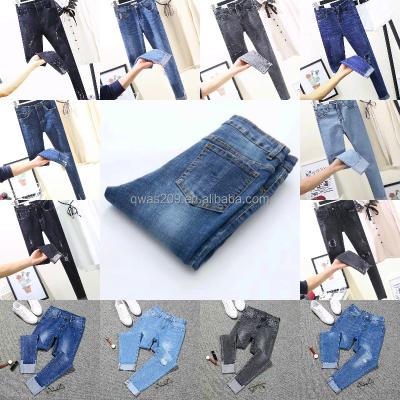 China Wholesale viable fashionable women's denim pants ladies stretch goods elastic women's jeans lattice foreign trade supply for sale