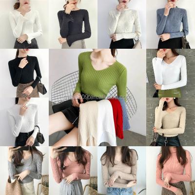 China Viable new women's edition sleeve korean upper lower neck chui sweater long solid color knitted high neck stretch sweater for woma for sale