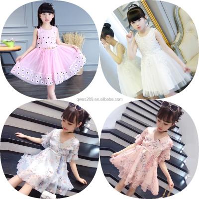 China Anti-static Children's Dress Prints Summer Children's Clothing Girls Formal Dress Bow Sets Baby Lace Casual Dress for sale