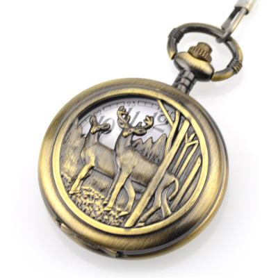 China Older Watch Classic Pocket Watch With Deer To My Dad Mechanical Bronze Rose Gold Packaging Fullmetal Quartz ODM for sale