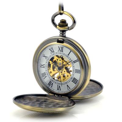 China Stylish Pocket Watch Steampunk Vintage Engraving Pocket Various Mechanical Pocket Watch Styles Watch Case Bronze Wholesale Double Pocket for sale