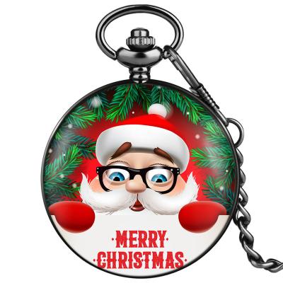 China Unique Men's Quartz Pocket Watch Christmas Gift Customized Antique Pocket Watch Design Japan Movt Quartz Pocket Watch Snow Santa Claus The Beautiful Man for sale