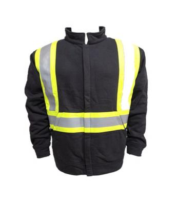 China Hi Vis Reflective Tape Safety Hoodie Construction Worker Anti-Shrink Uniform Fleece-Lined Jacket Fullzip for sale