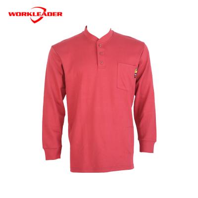 China 100%Cotton Henley Long Sleeves UL Flame Resistant Khaki Red Henley Shirt for sale