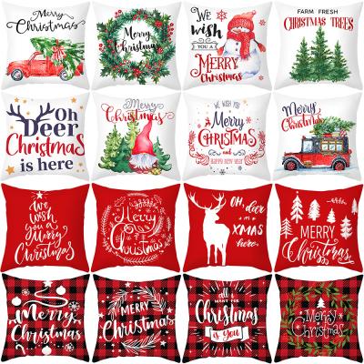 China 45*45 cartoon christmas cushion cover 2021 red merry christmas set of cushion covers soft red holiday navidad for sale