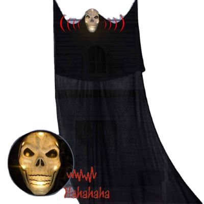 China Popular Halloween large decoration voice-activated glowing sounds scary ghost masks big hanging ghosts giant skeleton for sale