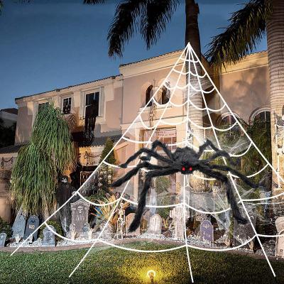 China 2021 Halloween yard outdoor toy new product triangle spider web spider cotton silk haunted house decorated for kids for sale