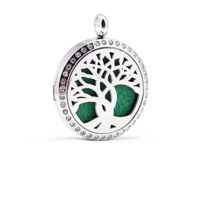 China New Nickel Free Creative Diamond Tree Of Life Pendent Essential Oil Magnet Aromatherapy Stainless Steel Necklace Pendant Tag for sale