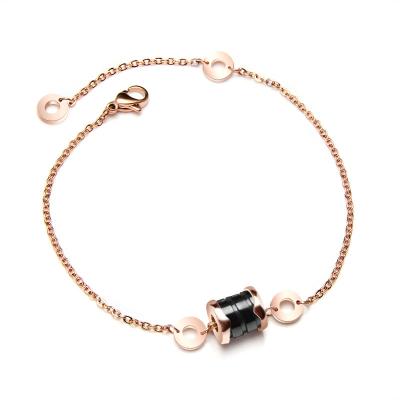 China Wholesale Summer Hot Fashion Nickel Free Rose Gold English Alphabet Bracelet Link Bracelet Black And White Ceramic Chain for sale