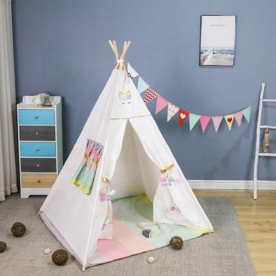 China Toy White Soft Portable Kids Large Teepee Camping Tent With Mat for sale