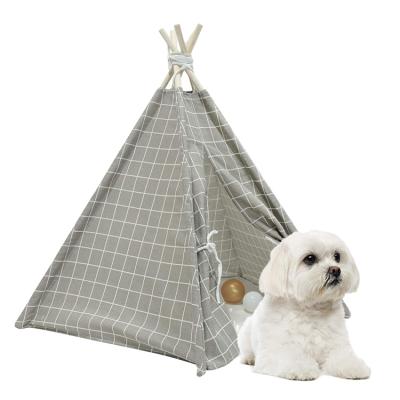 China Sustainable Folding Portable Four Stick Cotton Cat Dog Teepee Tent For Pet for sale