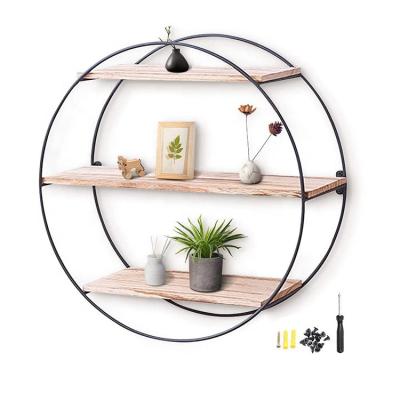 China Adjustable (Height) Round Rustic Wood Decorative Wall Floating Shelf For Bedroom Living Room Office for sale