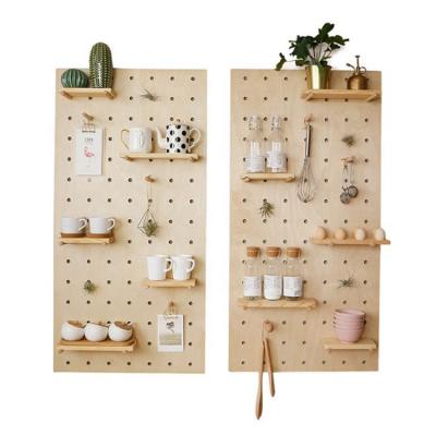 China Sustainable Wholesale Custom Wooden Storage Wall Shelf With Hole for sale