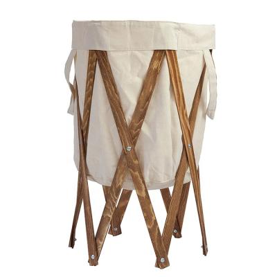 China Washable Collapsible Storage Laundry Basket With Stained Wooden Frame for sale