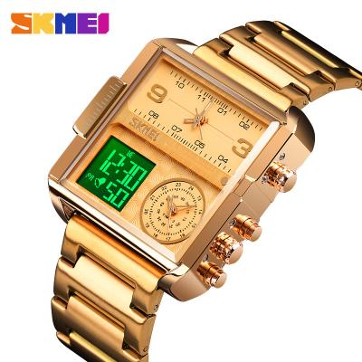 China Wholesale Digital SKMEI Alarm Square Watch 1584 Gold Plated Stainless Steel Belt Fashion Men's Digital Watches Mens Wrist Watch for sale