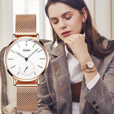 China Chronograph Olevs 5190 Fashion Rose Gold Steel Female Western Quartz Watch Ultra Thin Minimalist Simple Thin Ladies Wristwatches For Women for sale