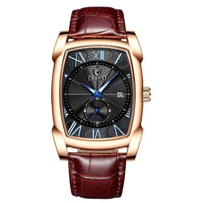 China CHENXI 8209 Chronograph Men's Fashion Watch Rectangle Men Watches Quartz Leather Strap Casual Watch For Men for sale