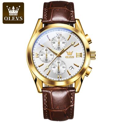 China Hot Sale Classic Olevs 2872 Chronograph Relojes-hombr Waterproof Genuine Leather Belts Male Wristwatch Brand Quartz Watches for sale