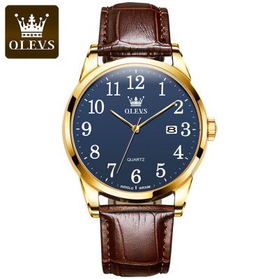 China Hot Selling Analog Date Olevs 5566 Casual Calendar Men's Wristwatches Quartz Tops Quality Custom Made Men Watches Leather Fits Perfect Watches for sale