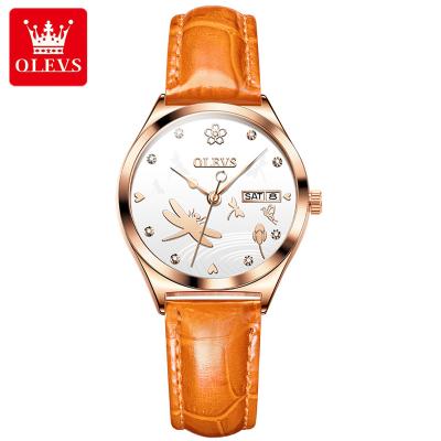 China Wholesale Private Label Day/Date OLEVS 6611 Automatic Watches for Women 2022 Luminous Leather Strap Women's Watch for sale