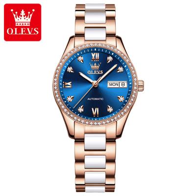 China Custom Mechanical Watch Olevs 6637 Rose Gold Diamond Stainless Steel 2022 Luxury Women Automatic Date Watch Watches Luxury Women Wrist Watch for sale