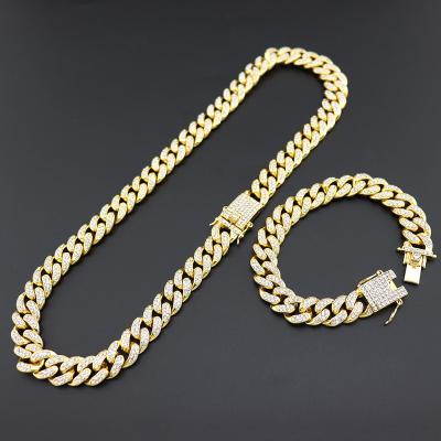 China Wholesale Hiphop 18K Gold Plated Iced Out Jewelry CZ Miami Hip Hop Necklace 12mm 15mm 20mm Men's Cuban Link Chain for sale