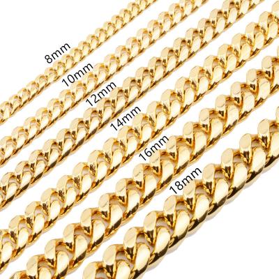 China 2022 FashionJewelry Stainless Steel Hip Hop Necklace Hip Hop 18k Miami Cuban Chain Gold Plated Restriction Cuban Link Chain For Women Men for sale