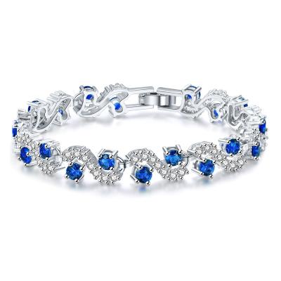 China Trendy Wholesale Luxury Fashion Jewelry Charm Tennis Bracelet Women Blue Sapphire Zircon Bracelets Gifts for sale