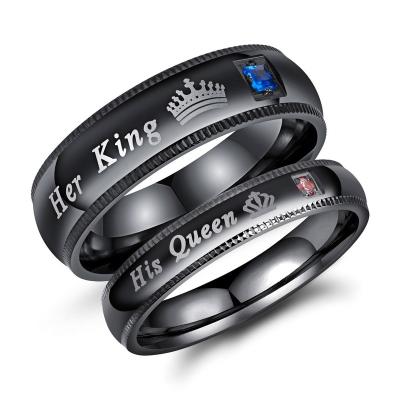 China Real Titanium Stainless Steel Mens Womens Ring His Queen Her King Romantic Couples Rings Set For Wedding Valentine's Day Jewelry for sale