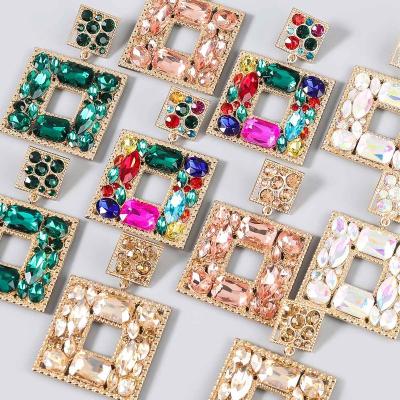 China Other Jewelry Luxury Studded Alloy Inlaid Colorful Crystal Glass Diamond Square Drop Earrings For Women Wedding Party for sale