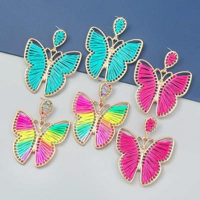 China 2022 Wholesale Women's Jewelry Bohemia Amazon Hot Sale Summer Bohemia Color Cotton Braided Butterfly Drop Earrings for sale