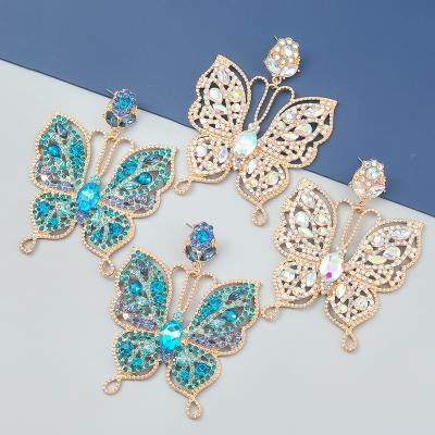 China BOHEMIA 2022 New Large Exaggerated Diamond Super Flash Jewelry Rhinestone Butterfly Earrings for sale