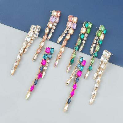 China 2022 Other Earrings Shape Alloy Diamond Double Layer Geometric Long Color Summer Series Tassel Dangle Crystal Pendant Drop Earrings for sale