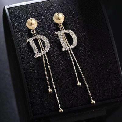 China 925 silver simple English letter personality long diamonds fashion D long diamonds needle tassel fairy earrings for sale