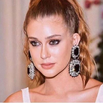 China Other Big Rhinestone Alloy Chain Claw Drop Diamond Glass Drop Large Geometric Exaggerated Earrings For Jewelry Statement Fashion for sale