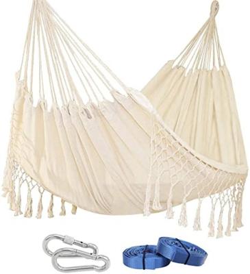 China Enjoy your life in the backyard outdoor cotton adult double hammock hanging swing with tassels for trees for sale