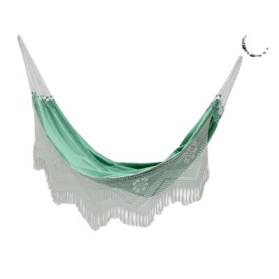 China Outdoor Furniture New Style Luxury Cotton Canvas Hammock With Cotton Fringe for sale