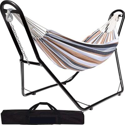 China Outdoor Furniture Hammock With Stand 2 Person Upgraded Steel Hammock Frame And Stitched Curved Bamboo Spreader Bar Hammock for sale