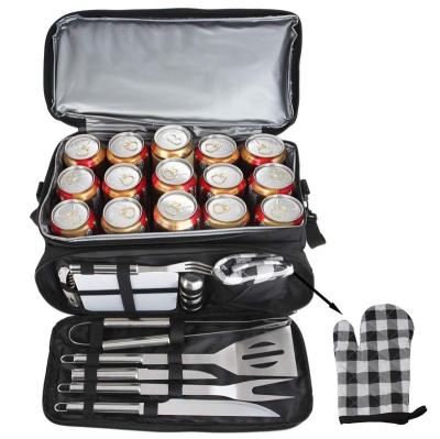 China Insulated BBQ Grill Accessories Set With 15 Box Black Insulated Outdoor Waterproof Cooler Bag for sale