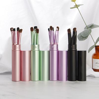 China Angular Blush Ready To Ship 5pcs Horse Hair Eye Makeup Brush Tube Set for sale