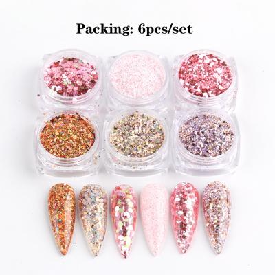 China Easy Apply Nail Art Accessories Hot Selling Rose Pink Nail Glitter Irregular Glitter Nail Set for sale