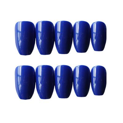 China Easy Apply ABS Nail Tips Shape Nails Long Ballet Coffin Lady Solid Color Full Cover Dark Blue Press On False Nail for sale