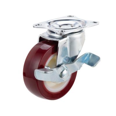 China PU Tire With PP Rim 2 3 4 Inch Swivel Brake Total Trolley Locking Caster Wheels for sale