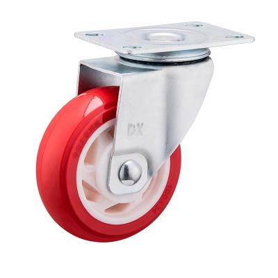 China New PU 3 4 5 Inch Dual Ball Bearing Plastic Caster Medium Duty Red Swivel PU Caster à venda