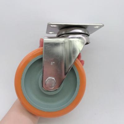 China Machinery Repair Shops 75 100 125mm Stainless Steel 304 Medium Duty Orange Polyurethane Delrin Bearing Caster Wheel en venta