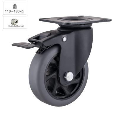 China Hotels Frame TPR Wheel Double Ball Bearing Non Marking Medium Heavy Duty Caster Wheels For Carts E Gray Coated Steel 4 Inch Supplied Te koop