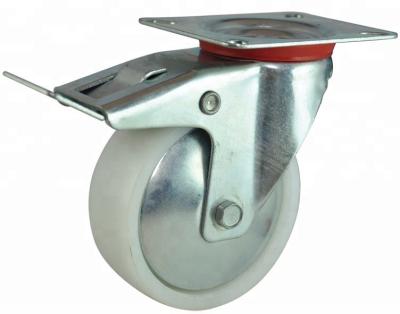 China swivel & Rigid 4 Inch 100mm Rotating With Brake Industrial White PP Caster Wheel en venta