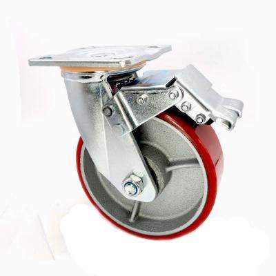 China Industrial Dual PIVOT Ball Bearing Iron Core PU Wheel Caster 250-450kgs à venda