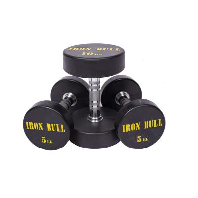 China Universal Gym Equipment Dumbbell Rubber Dumbbell Fixed Weight Black Round Rubber Dumbbell for sale