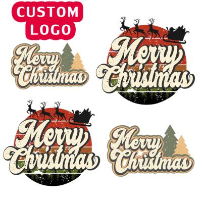 China Wholesale Washable And Tagless Custom Design Screen Printing T Shirts Plastisol Iron On Labels Stickers Vinyl Merry Christmas Heat Transfers for sale